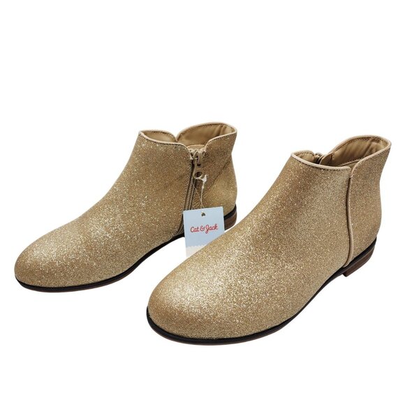Cat & Jack Girls Glitter Gold Ankle Boots Size 4 With Side Zipper Closure - Picture 4 of 9
